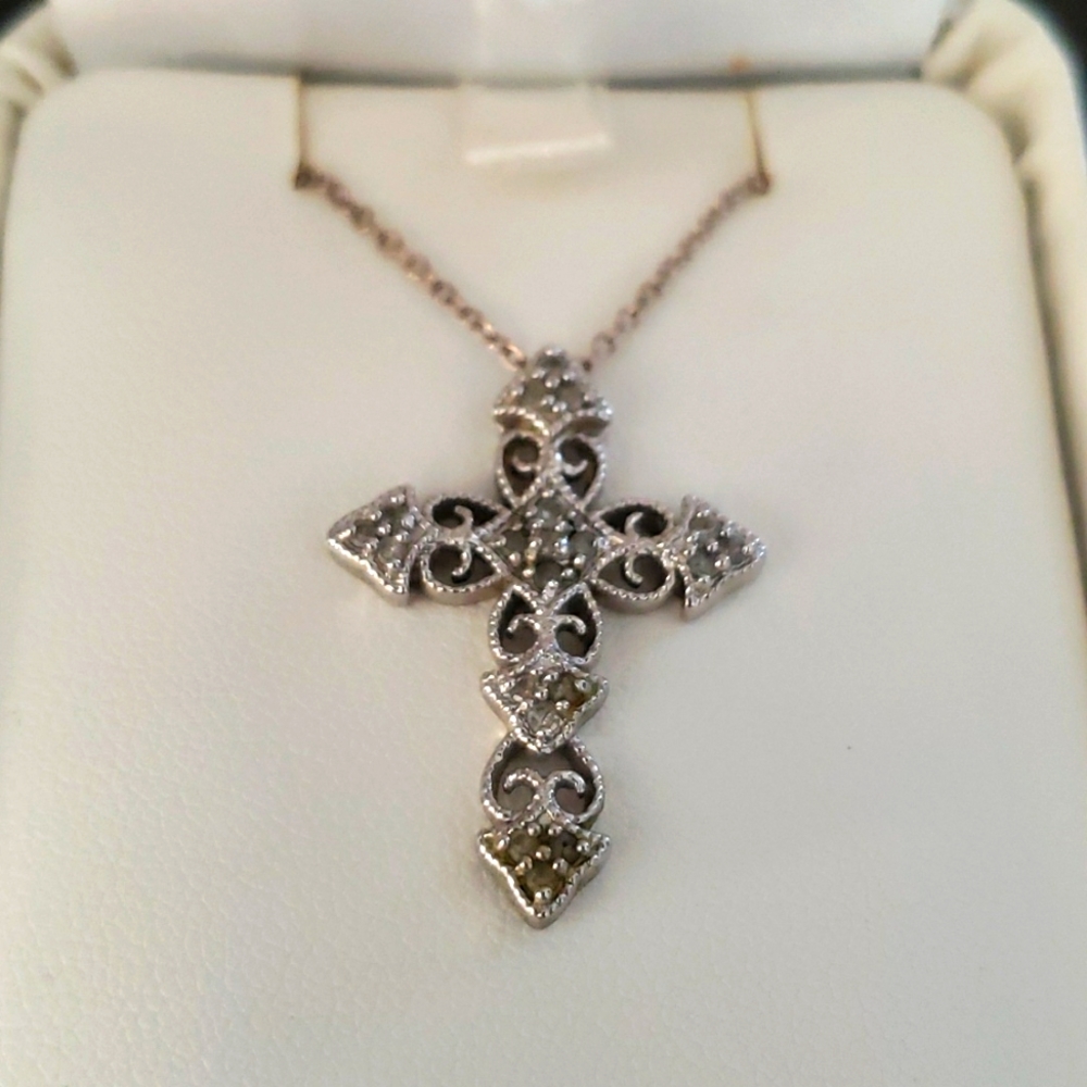 Silver and diamond accent cross